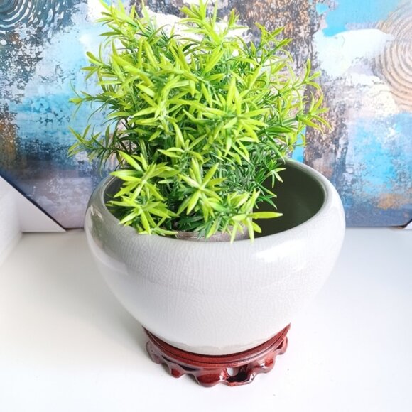Cracked Ice Glaze Ceramic Planter Pot | Gray | 7" W x 4.5" H - Picture 1 of 6